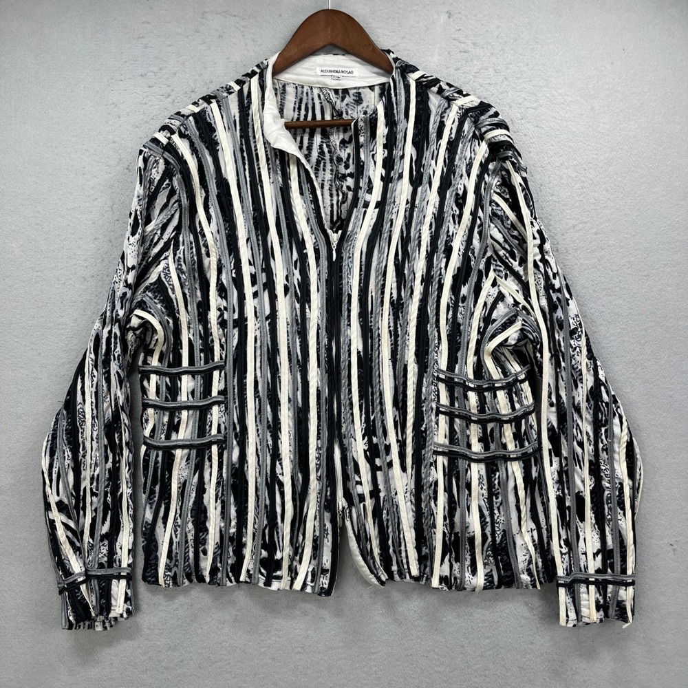 Alexandra Rosati Zip Up Jacket Women 22W Black White Striped Textured Artsy Coat